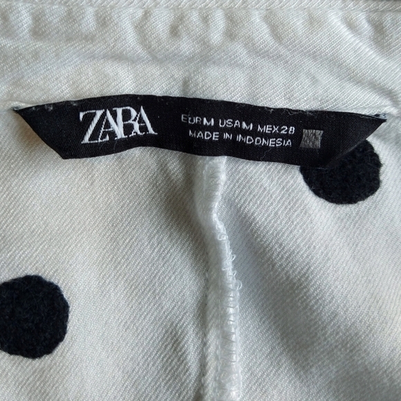 Zara White Black Polka Dot Embroidered Long Sleeve Button-Up Shirt Modern Boxy - Picture 7 of 9